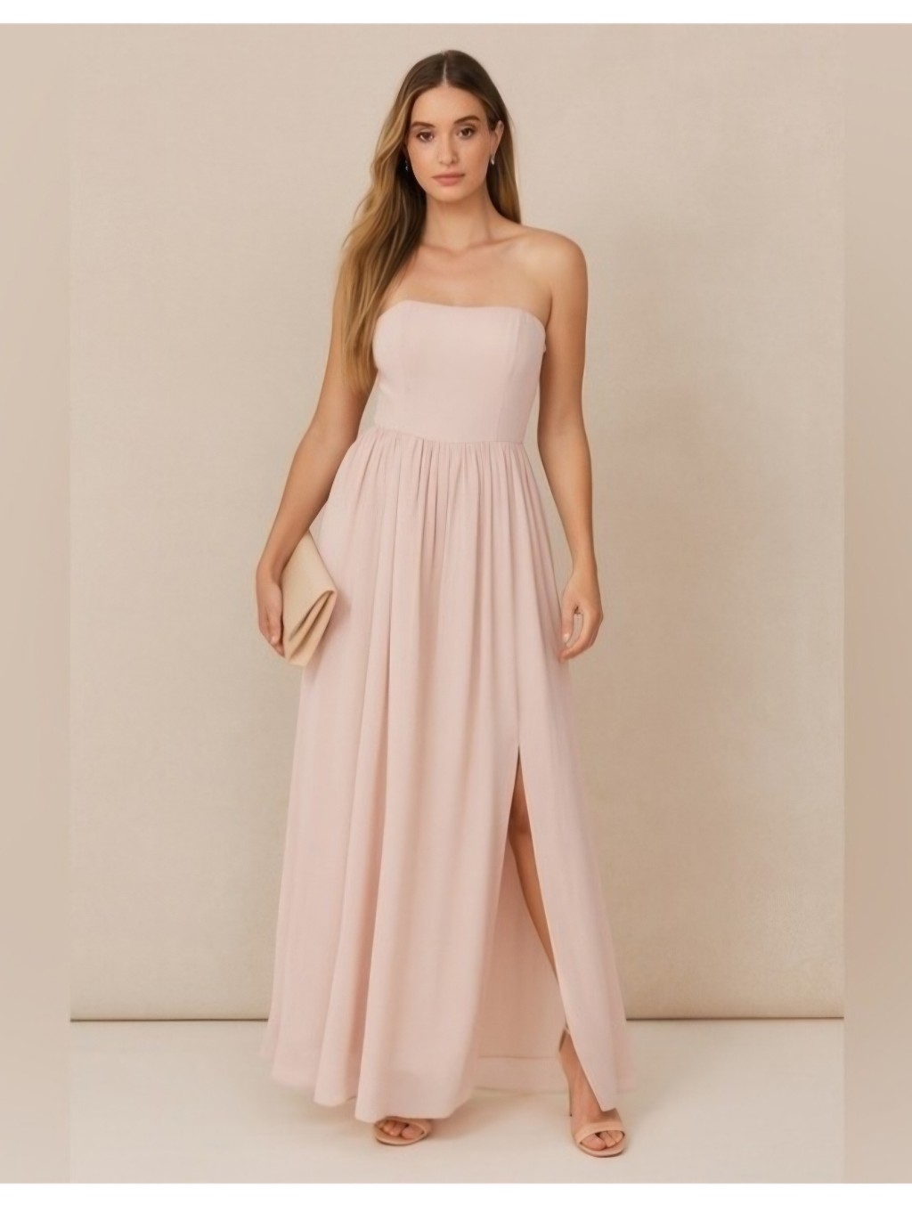 Birdy Grey August Strapless Chiffon Maxi Dress Champagne Bridesmaid Xs